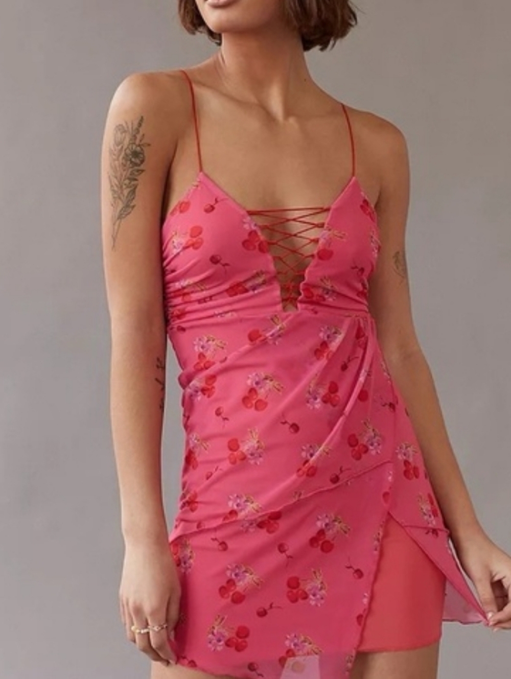 Urban Outfitters Cherry Mesh Overlay Lined Stretch Minidress Size Medium